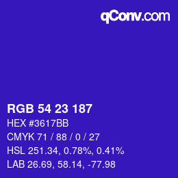 Color code: RGB 54 23 187 | qconv.com