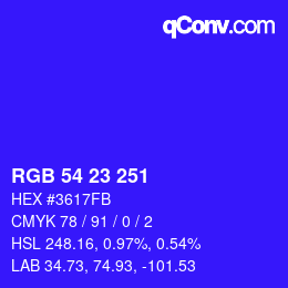 カラーコード: RGB 54 23 251 | qconv.com
