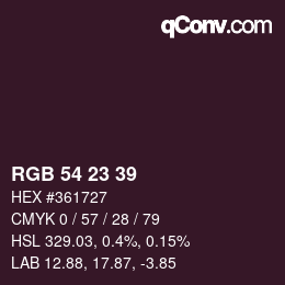 Color code: RGB 54 23 39 | qconv.com