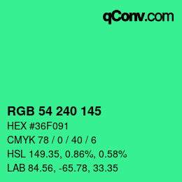 Color code: RGB 54 240 145 | qconv.com