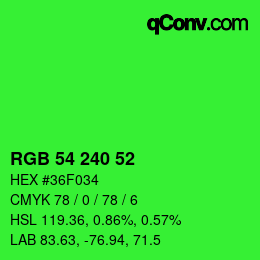 Color code: RGB 54 240 52 | qconv.com