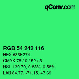 Código de color: RGB 54 242 116 | qconv.com