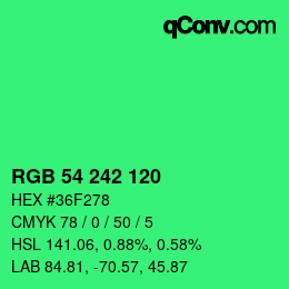 颜色代码: RGB 54 242 120 | qconv.com