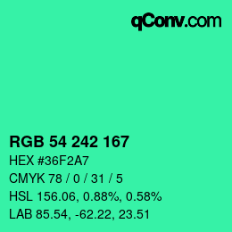 Farbcode: RGB 54 242 167 | qconv.com