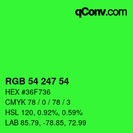 Código de color: RGB 54 247 54 | qconv.com