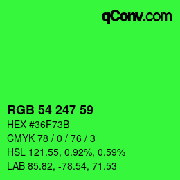 カラーコード: RGB 54 247 59 | qconv.com