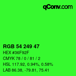 Color code: RGB 54 249 47 | qconv.com