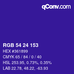 Color code: RGB 54 24 153 | qconv.com