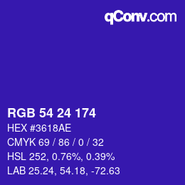 Color code: RGB 54 24 174 | qconv.com
