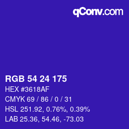 颜色代码: RGB 54 24 175 | qconv.com