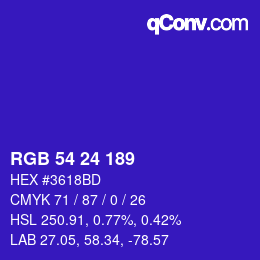 Color code: RGB 54 24 189 | qconv.com