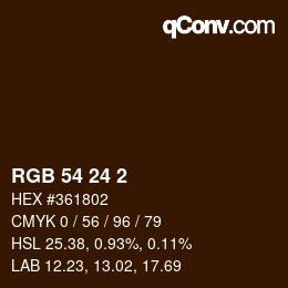 颜色代码: RGB 54 24 2 | qconv.com