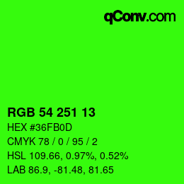 Color code: RGB 54 251 13 | qconv.com