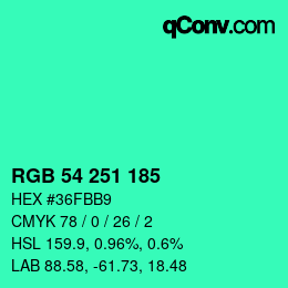 カラーコード: RGB 54 251 185 | qconv.com