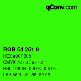 カラーコード: RGB 54 251 8 | qconv.com