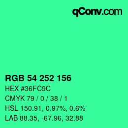 颜色代码: RGB 54 252 156 | qconv.com
