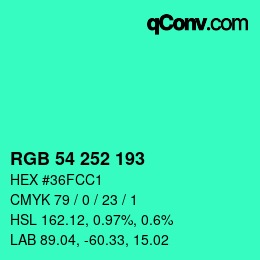 颜色代码: RGB 54 252 193 | qconv.com