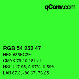 Color code: RGB 54 252 47 | qconv.com