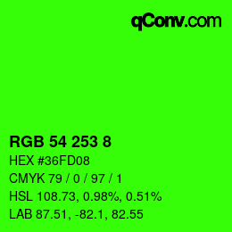 Color code: RGB 54 253 8 | qconv.com