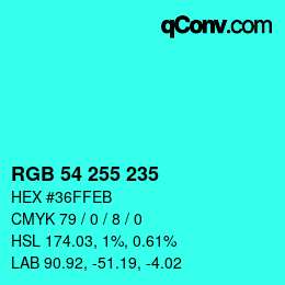 Farbcode: RGB 54 255 235 | qconv.com