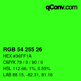 Color code: RGB 54 255 26 | qconv.com