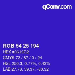 Farbcode: RGB 54 25 194 | qconv.com