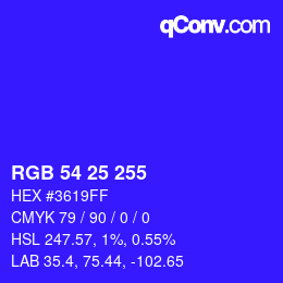 Color code: RGB 54 25 255 | qconv.com