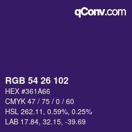 カラーコード: RGB 54 26 102 | qconv.com