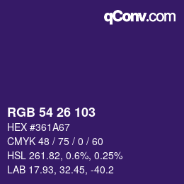 カラーコード: RGB 54 26 103 | qconv.com