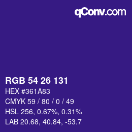 カラーコード: RGB 54 26 131 | qconv.com