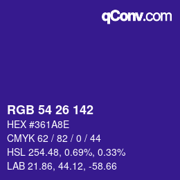 Color code: RGB 54 26 142 | qconv.com