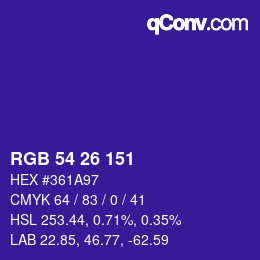 Color code: RGB 54 26 151 | qconv.com