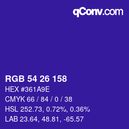 カラーコード: RGB 54 26 158 | qconv.com