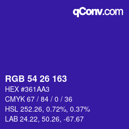 カラーコード: RGB 54 26 163 | qconv.com