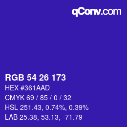 颜色代码: RGB 54 26 173 | qconv.com