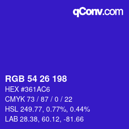 Color code: RGB 54 26 198 | qconv.com
