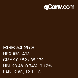 Color code: RGB 54 26 8 | qconv.com