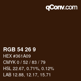 Color code: RGB 54 26 9 | qconv.com