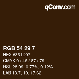 Color code: RGB 54 29 7 | qconv.com