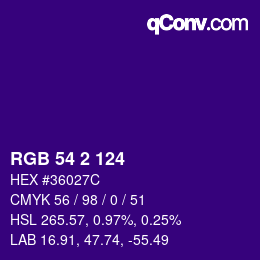 Color code: RGB 54 2 124 | qconv.com