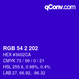 カラーコード: RGB 54 2 202 | qconv.com