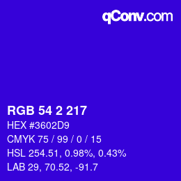 カラーコード: RGB 54 2 217 | qconv.com
