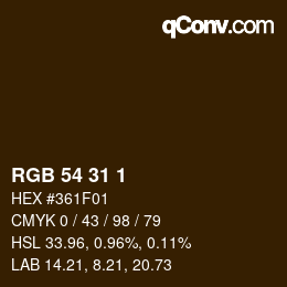Color code: RGB 54 31 1 | qconv.com