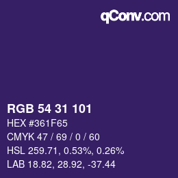 Color code: RGB 54 31 101 | qconv.com