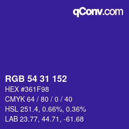 Color code: RGB 54 31 152 | qconv.com
