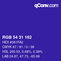 Color code: RGB 54 31 162 | qconv.com