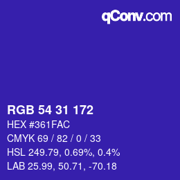 Color code: RGB 54 31 172 | qconv.com
