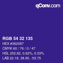 Color code: RGB 54 32 135 | qconv.com