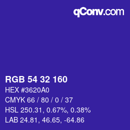 Color code: RGB 54 32 160 | qconv.com