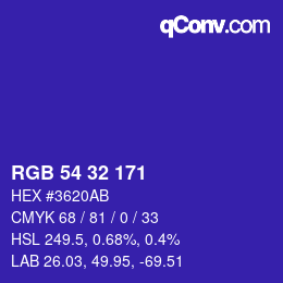Color code: RGB 54 32 171 | qconv.com